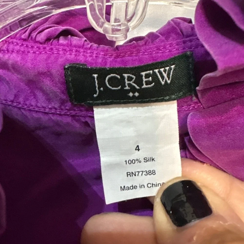 J.Crew Purple Ruffled Sleeveless Silk Blouse‎ Size 4 Ladies Timeless